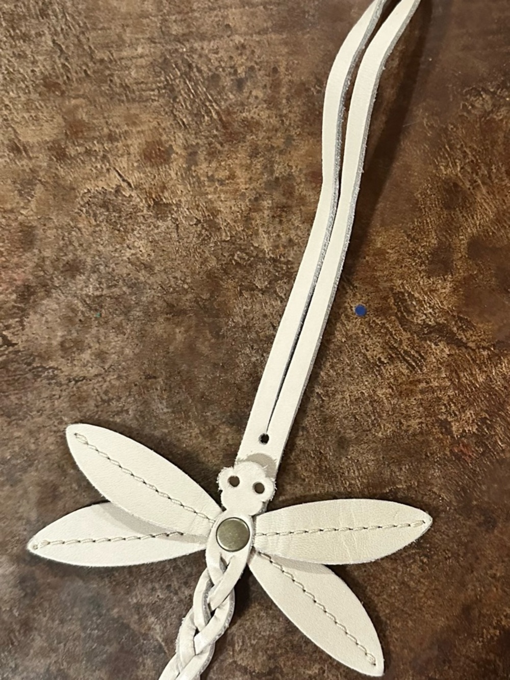 Leather Dragonfly purse charm bone